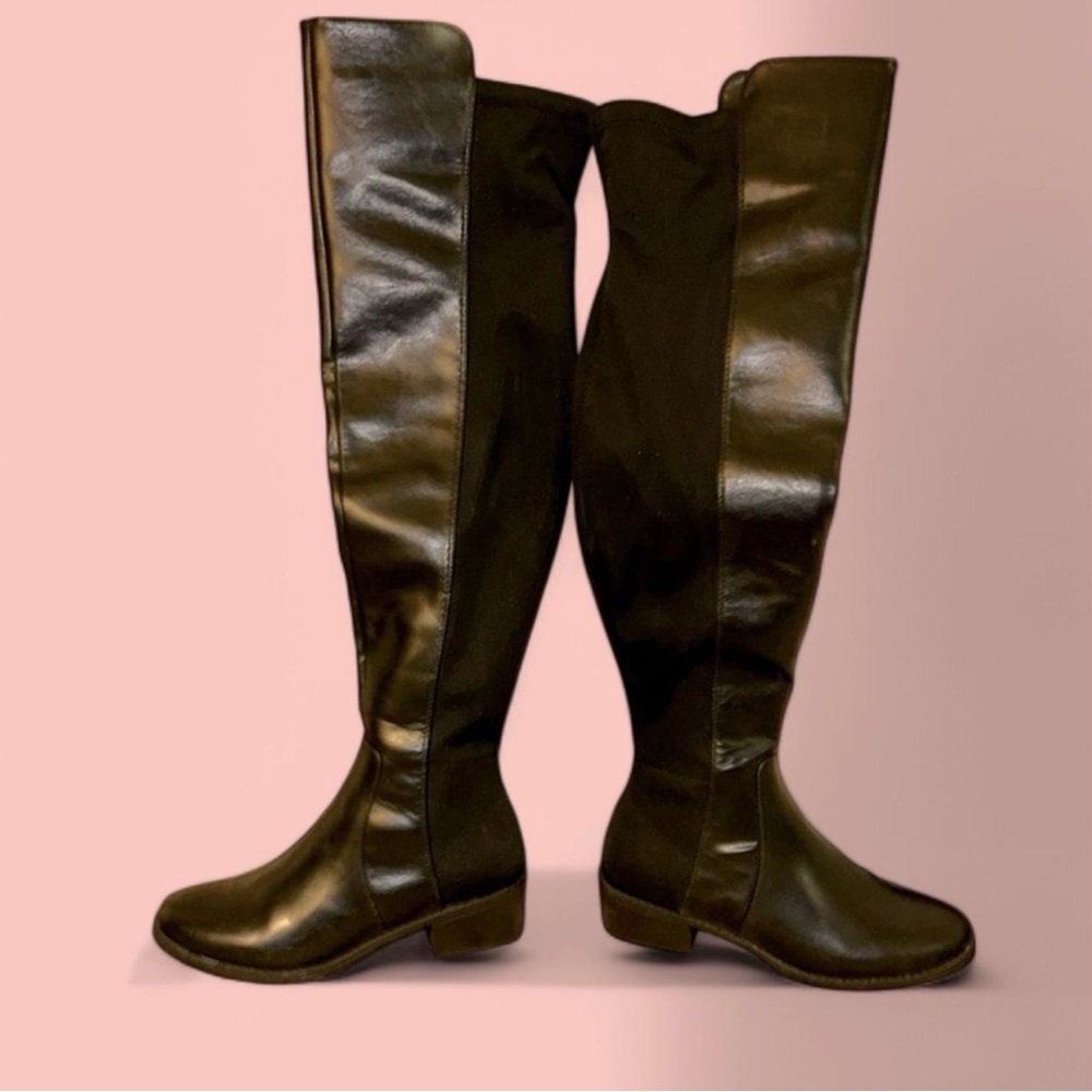 Sleek Black Over the Knee Boots with Rounded Toe